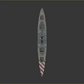 Detailed Military Warship Model Featuring Turret Deck And Striped Bow Design