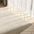 Neutral Beige Textured Square Rug on Wooden Floor with White Sheer Curtains and Dark Hem