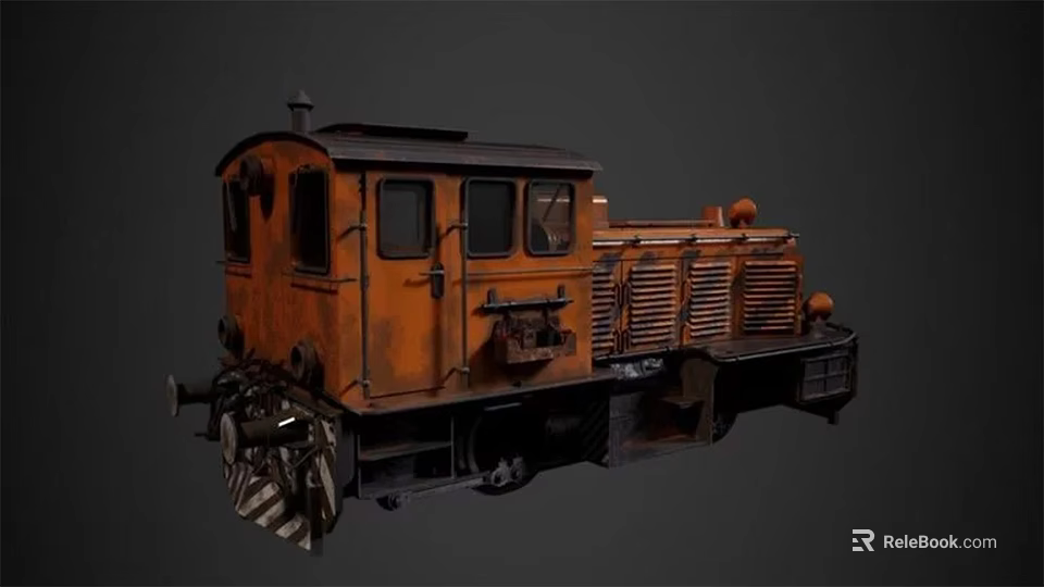 Old Rusty Orange Vintage Locomotive With Classic Metal Body And Details 3d model 