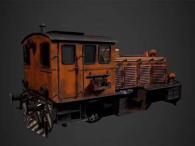 Old Rusty Orange Vintage Locomotive With Classic Metal Body And Details 3d model