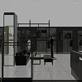 Modern Clothing Store Interior Featuring Golden Metal Racks Mannequins Central X666X Pillar White Tiled Floor