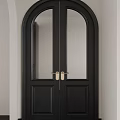 Black Double Doors With Gold Handles Arched Glass And Wooden Panels