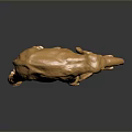 Shiny Golden Elephant Sculpture With Metal Texture On Dark Reflective Surface