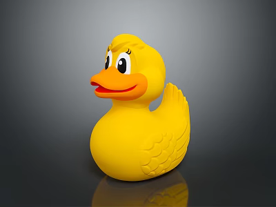 Cute Yellow Rubber Duck Playful Toy Figure With Orange Bill And Black Eyes 3d model