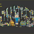 Pixel Style Game Character With Yellow Pet Weapons Tools And Chest Collection
