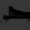 Black Grand Piano With Open Lid Wooden Structure And Wheels As Home Living Furniture