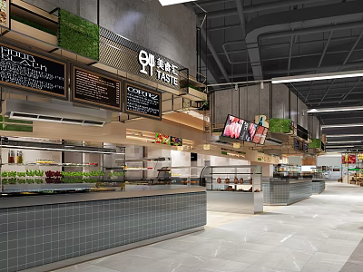 Modern Supermarket Interior With Fresh Produce Display Counters And Food Section 3d model