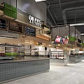 Modern Supermarket Interior With Fresh Produce Display Counters And Food Section