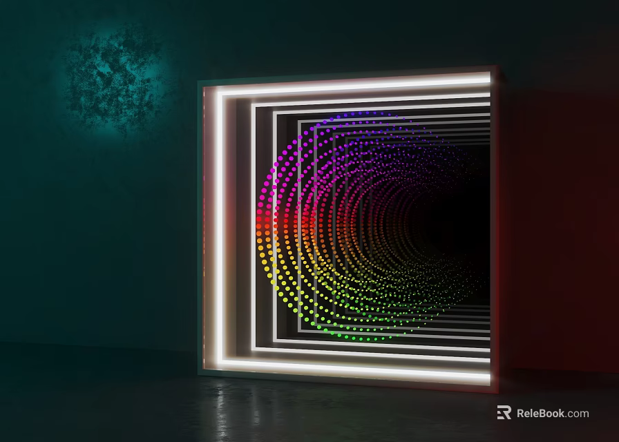 Illuminated Commercial Device With Neon Light Frame And Colorful Circular Pattern 3d model 