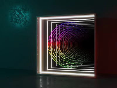 Illuminated Commercial Device With Neon Light Frame And Colorful Circular Pattern 3d model