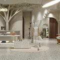 Modern Clothing Store Interior Design Featuring Decorative Tree Structure Mannequin Reception Desk And Staircase