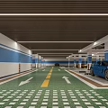 Modern Garage Interior With Blue Walls Green Flooring Yellow Lines And Blue Sports Car