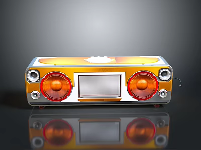 Vintage Style Electronic Radio With Orange Yellow Exterior Two Circular Speakers And Central Display Screen 3d model