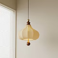 Minimalist Beige Fabric Pendant Light With Wooden Accent And White Window Blinds Interior