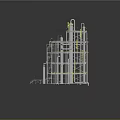 Multi Level Industrial Building Model With Metal Frame Yellow Stairs And Pipes