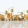 Sunflower Decorated Display With White Frames And Orange New Residence Letters 3d model