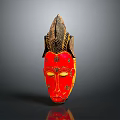 Red And Gold Ornate Decorative Mask With Feathered Top For Home Decor