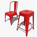 Red Metal Leisure Chair And Stool Modern Design For Casual Seating