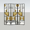 Modern Folding Decorative Screen With Black White Frame And Gold Patterns 3d model