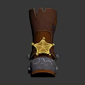 Stylish Brown Leather Boot With Gold Star Decoration And Silver Metal Accents