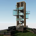 Road Infrastructure Design With Multi Level Staircases Ramps Glass Railings Wooden Frames Grass Terrain