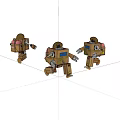 Three Cute Cardboard Robot Game Movie Characters Walking With Simple Design 3d model