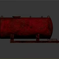 Rusty Red Industrial Oil Tank Placed On Metal Stand With Reflective Surface