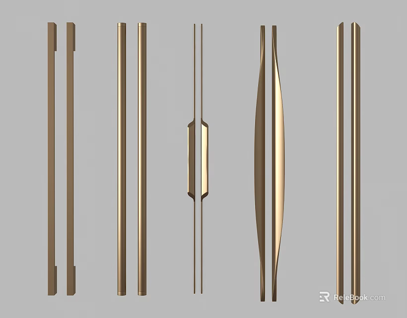 Modern Metal Cabinet Handles With Various Stylish Designs And Smooth Shapes 3d model 