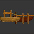 Wooden Boat 3D Model Design With Wooden Dock Red Seat And Oar