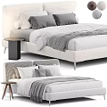 Modern Fabric Double Bed With Gray Pillows Striped Blanket And Side Table