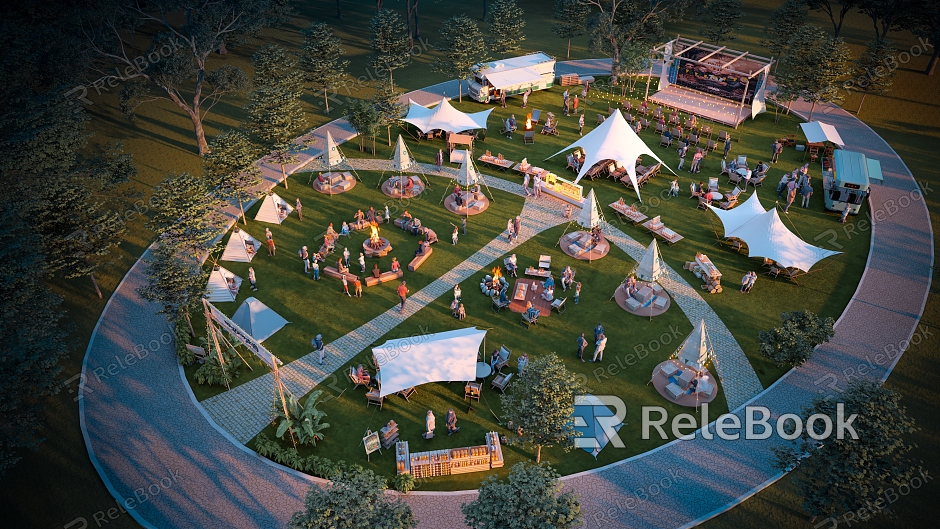 Modern Aerial View Camping Park Landscape Holiday Camping Base model