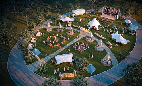 Modern Aerial View Camping Park Landscape Holiday Camping Base 3d model