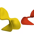 Modern Ergonomic Curved Chair Design With Yellow And Red Accent