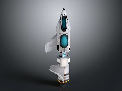 Futuristic Sci Fi Rocket Model With White Blue Design And Detailed Structure 3d model