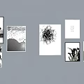Black and White Wall Art Collection With Surfer Ocean Waves Flower and Plants
