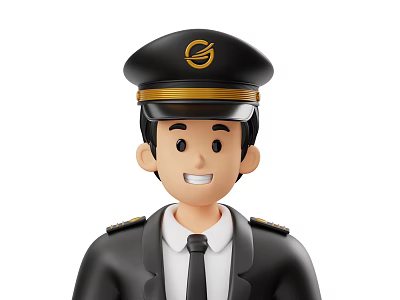 A Man In Black Uniform With White Shirt Black Tie Cap Golden Badge And Epaulettes 3d model