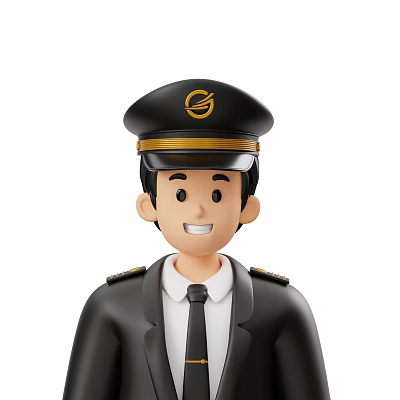 A Man In Black Uniform With White Shirt Black Tie Cap Golden Badge And Epaulettes 3d model