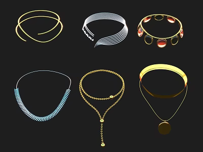 Stylish Jewelry Collection Featuring Gold Silver Blue Necklaces Chokers And Pendants 3d model