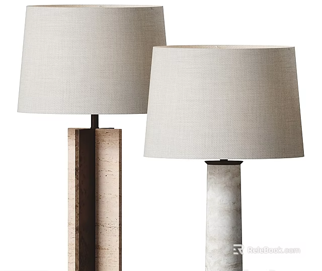 Modern Table Lamps With Linen Shades And Wooden Stone Bases For Home Decor 3d model 