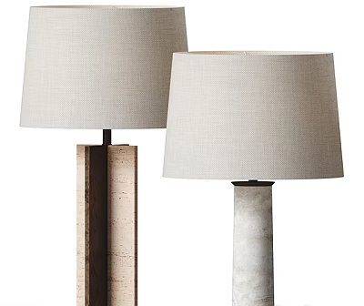 Modern Table Lamps With Linen Shades And Wooden Stone Bases For Home Decor 3d model
