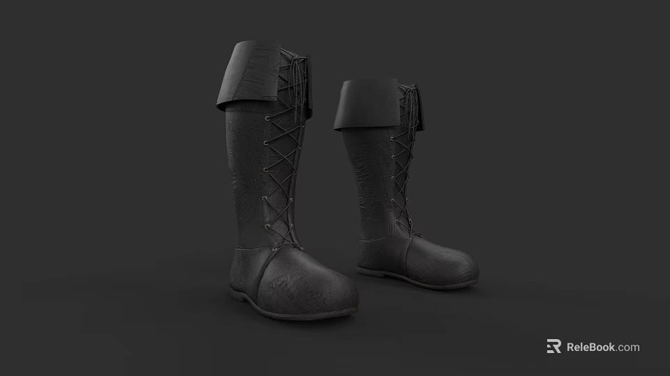 Black Leather Tall Lace Up Boots With Classic Design And Comfortable Fit 3d model 