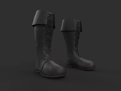Black Leather Tall Lace Up Boots With Classic Design And Comfortable Fit 3d model