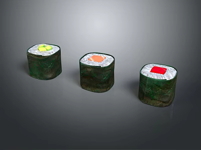Fresh Colorful Maki Sushi Rolls With Different Toppings On Gray Background 3d model