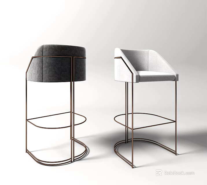 Modern Gray and White Bar Stools with Metal Frame and Upholstered Backrest Design 3d model 