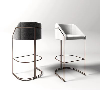 Modern Gray and White Bar Stools with Metal Frame and Upholstered Backrest Design 3d model