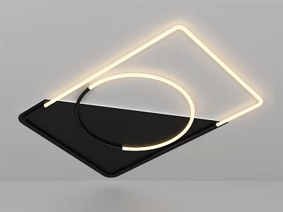 Modern Geometric Ceiling Light With Square And Circular Illuminated Design And Black Base 3d model