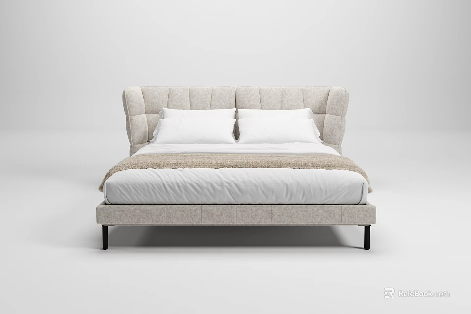 Modern Light Colored Double Bed With Upholstered Headboard And Comfortable Design 3d model