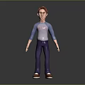 Cartoon 3D Character Wearing Red Spy Shirt Blue Pants Brown Shoes Standing On Dark Background