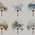 Traditional Chinese Decorative Fan Wall Hangings With Various Patterns And Red Tassels