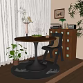 Quiet Ancient Style Dining Table and Chair Combination Ancient Style Dining Cabinet Decoration Combination 3d model